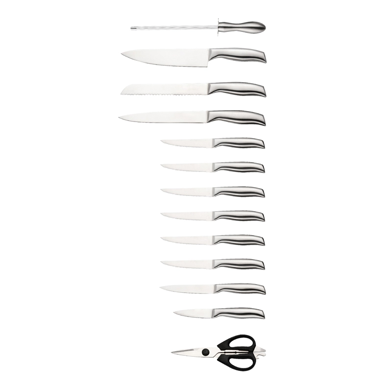 Kitchen King Stainless Steel Hollow Handle 14 Pcs Steak Knives Set with Wooden Stand And Scissor