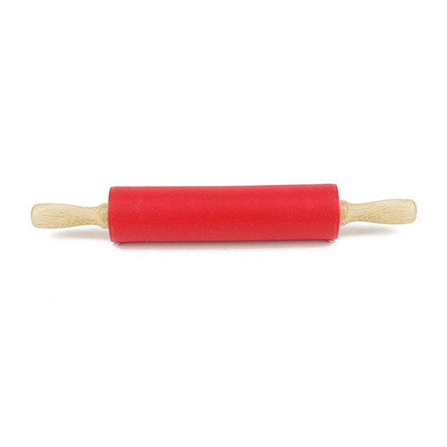 Professional Colorful Silicone Rolling Pin Non Stick Surface Wooden Handle