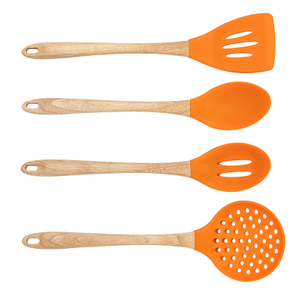Food Grade Silicone Cooking Utensils Set with Wooden Handle