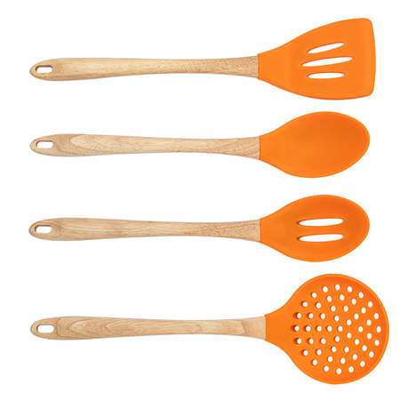 Food Grade 4 Pieces Silicone Cooking Utensils Set with Wooden Handle