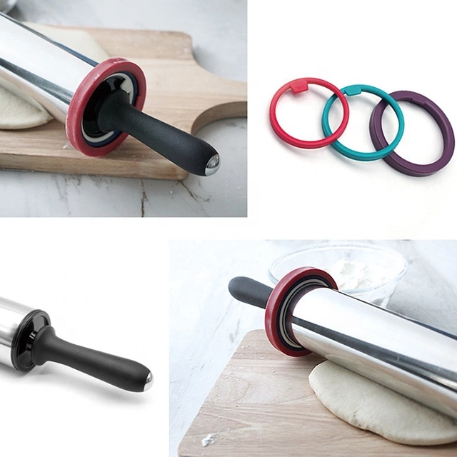 Adjustable Rolling Pin with Thickness Rings- Stainless Steel French Dough Roller And 3 Removable Rings