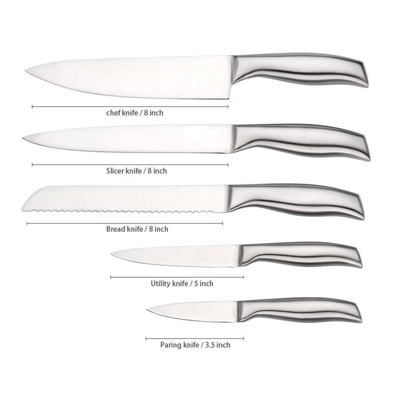 6pcs Sanding Polished Blade Knife Set with Stainless Steel Knife Stand 