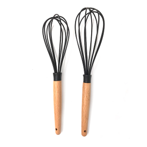 Best Selling Black Silicone Whisk Silicone Balloon Egg Beater Kitchen Utensils Beech Wooden Grasp