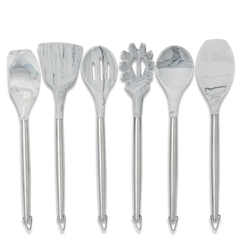 New Arrivals 2020 S/S Handle Marbled Silicone Kitchen Utensils Set