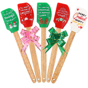 Great Printing Christmas Silicone Spatula Gift Set With Natural Wooden Handle
