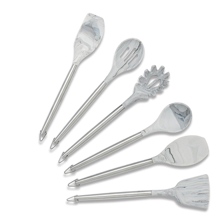 New Arrivals 2020 S/S Handle Marbled Silicone Kitchen Utensils Set