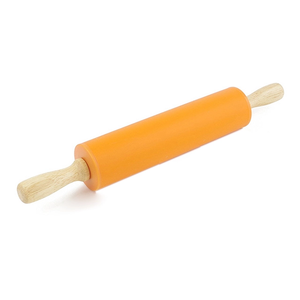 Professional Colorful Silicone Rolling Pin Non Stick Surface Wooden Handle