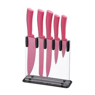 Flower Diamond Plastic Handle 6pcs Chef Basic Stainless Steel Knife Set with Acrylic Stand 