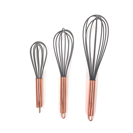 Amazon Hot Sell Silicone Whisk Stainless Steel & Silicone Non-Stick Coating Colored Balloon Egg Beater Golden Handle